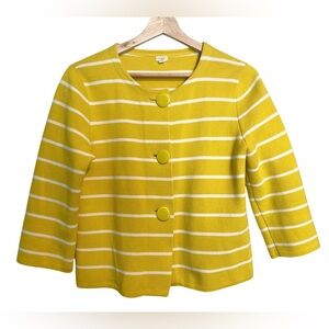 J. Crew Cotton Yellow Striped 3-Button Cardigan Sweater Size Medium